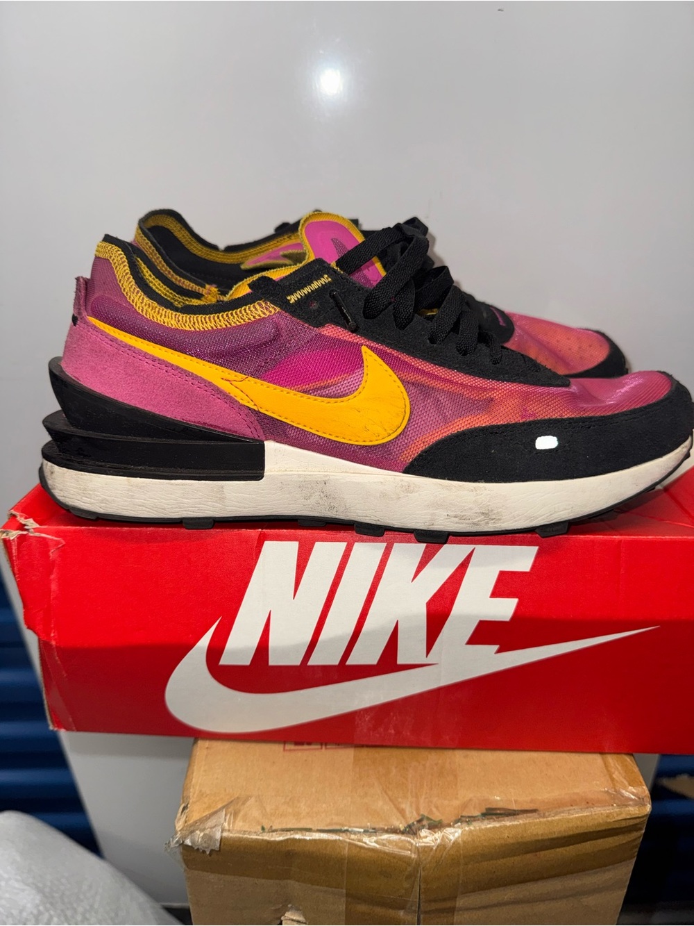 Nike Kids Pink and Yellow Retro-Style Sneakers